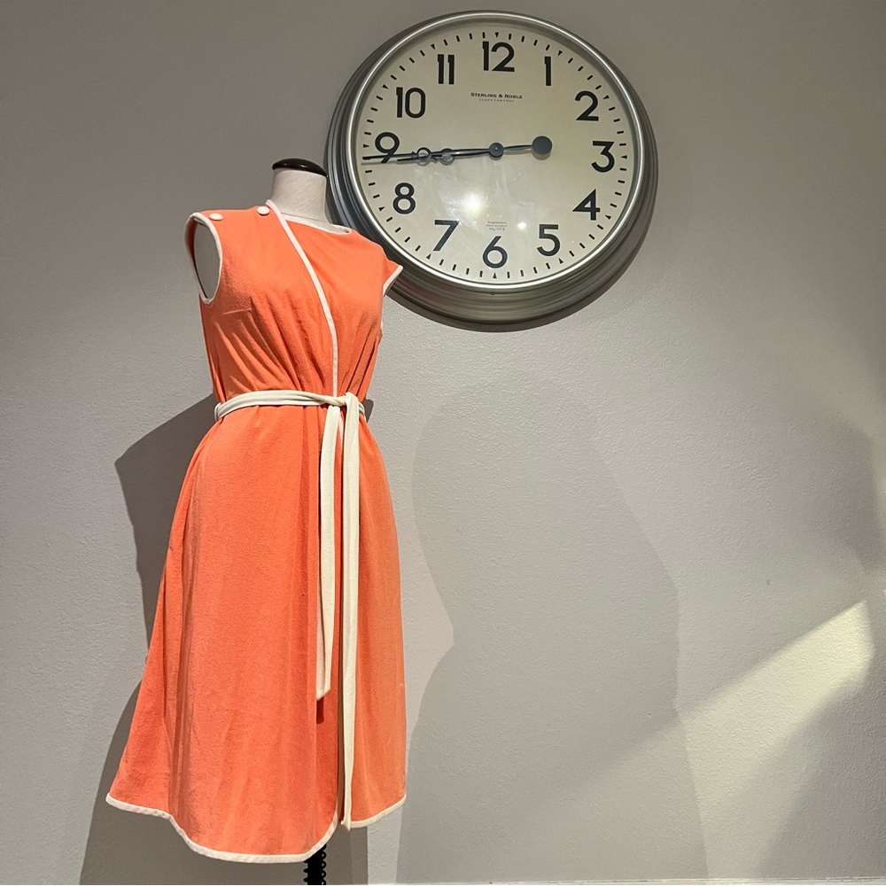 Vintage Orange Midi Dress with Cream Trim - Picture 1 of 5